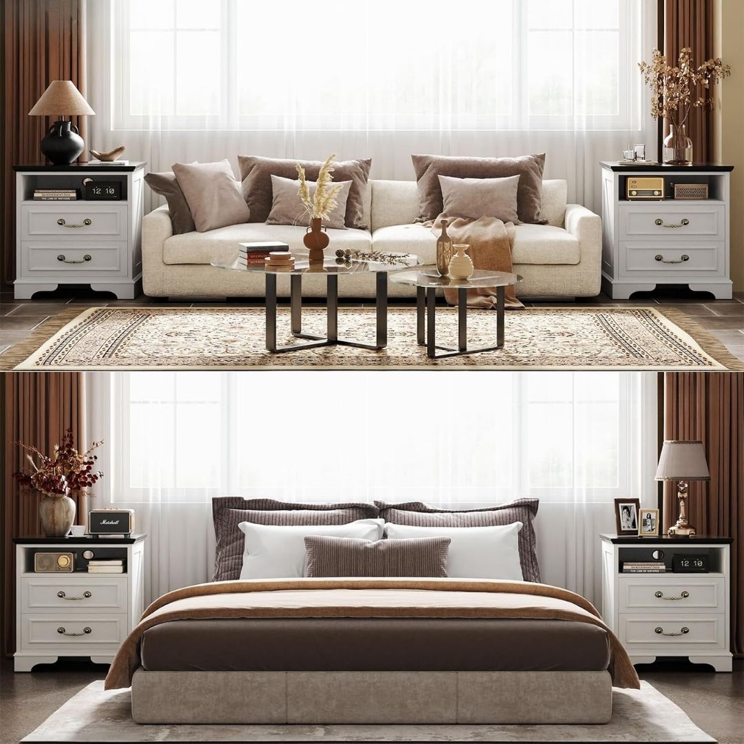 Lennard – Eleganter Nachttisch im Landhausstil mit Ladefunktion & zweifarbiger Optik