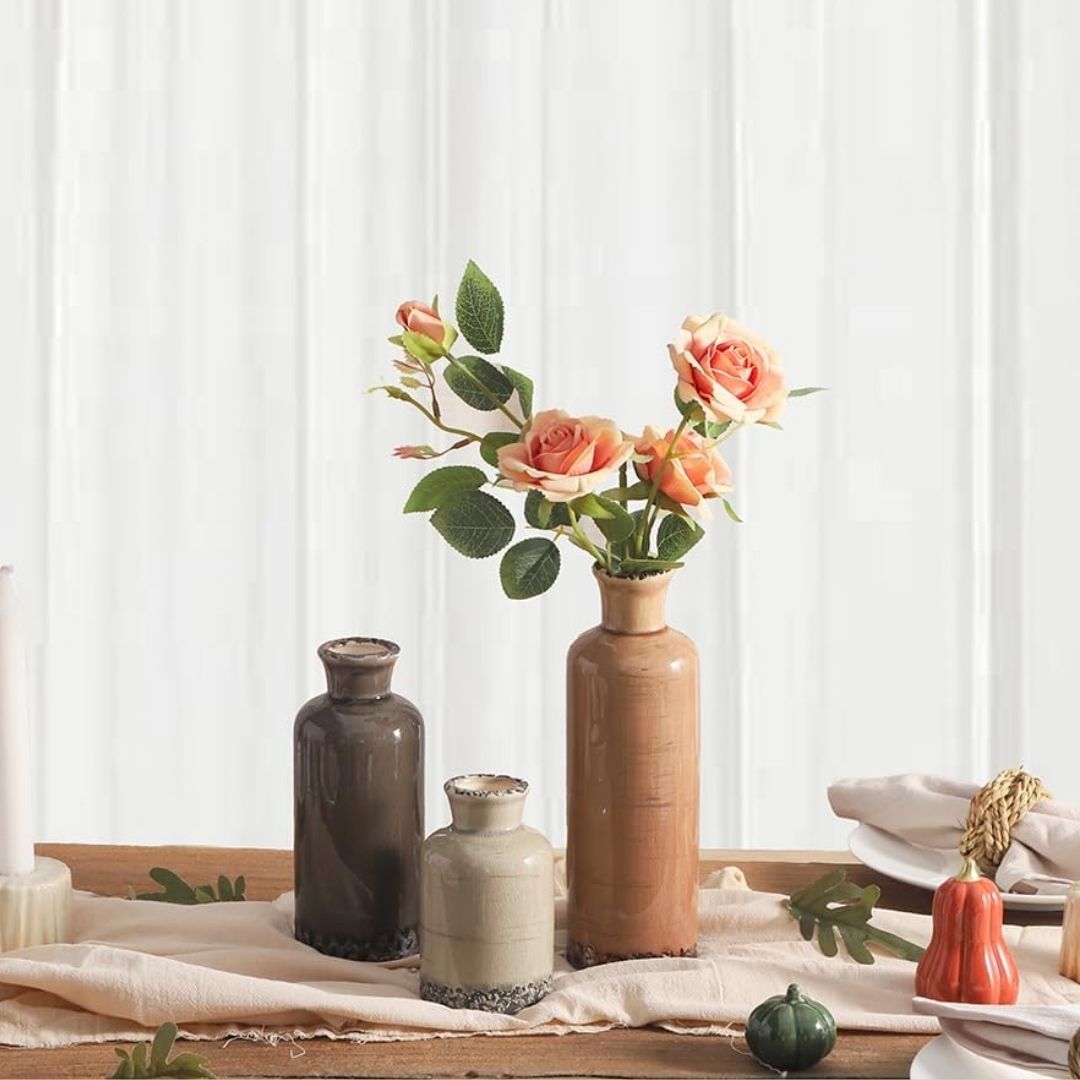 Malia – Keramik-Vasen-Set im rustikalen Vintage-Design mit Krakelee-Glasur