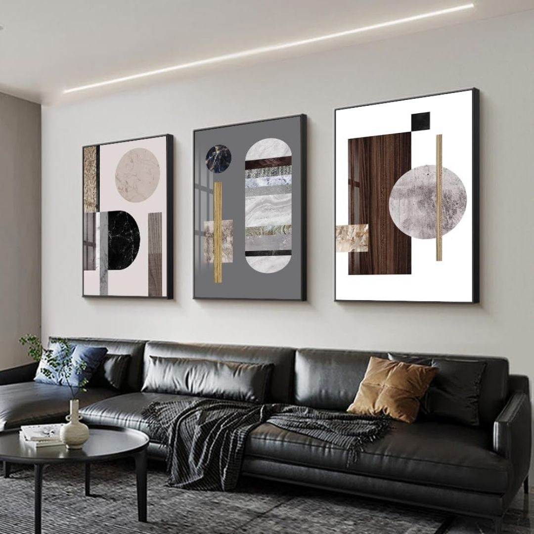 Kaelen – 3-teiliges abstraktes Wandbilder-Set im modernen Geometrie- & Marmor-Design