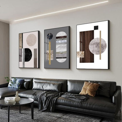 Kaelen – 3-teiliges abstraktes Wandbilder-Set im modernen Geometrie- & Marmor-Design