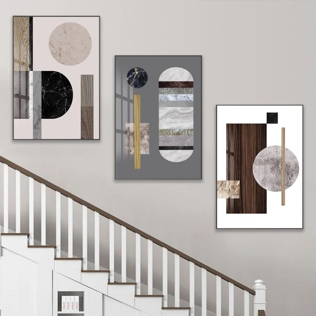 Kaelen – 3-teiliges abstraktes Wandbilder-Set im modernen Geometrie- & Marmor-Design