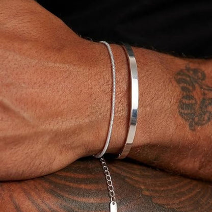 Jonas – 2-teiliges Armband-Set aus Silber mit schlichtem Armreif und feiner Schlangenkette