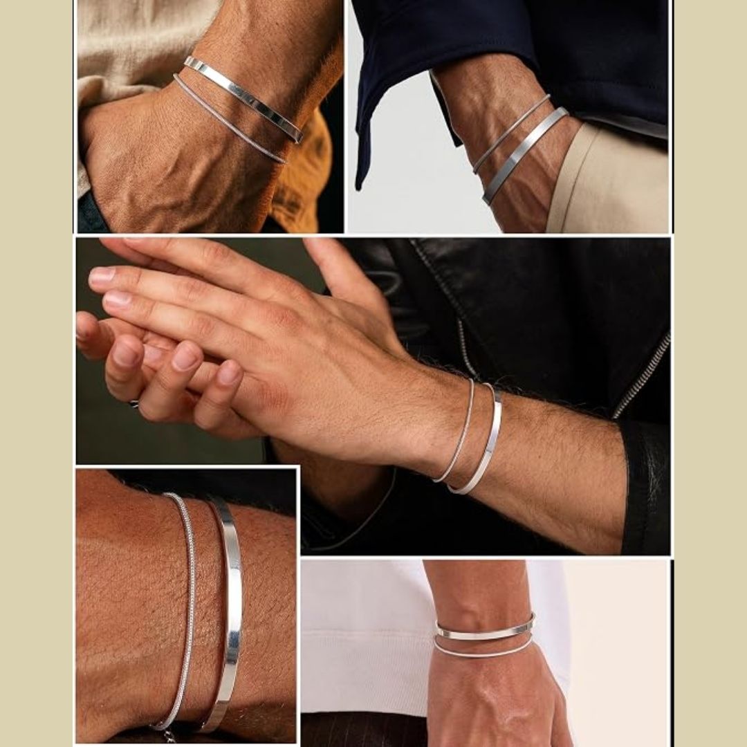Jonas – 2-teiliges Armband-Set aus Silber mit schlichtem Armreif und feiner Schlangenkette