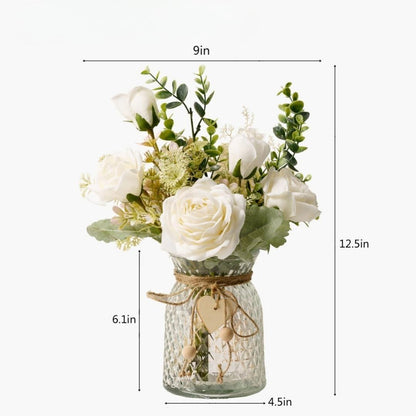 Aurelia – Künstlicher Rosenstrauß im Glas mit Holzherz-Anhänger im Vintage-Stil