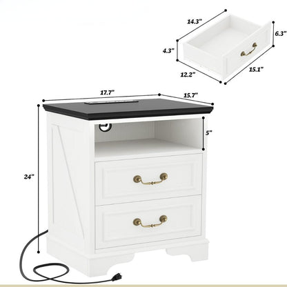 Lennard – Eleganter Nachttisch im Landhausstil mit Ladefunktion & zweifarbiger Optik