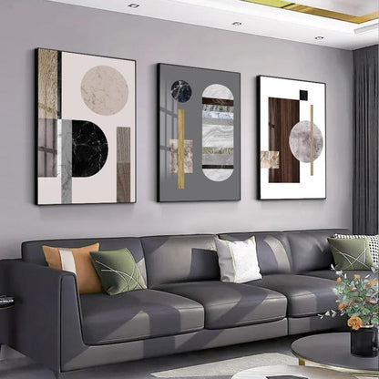 Kaelen – 3-teiliges abstraktes Wandbilder-Set im modernen Geometrie- & Marmor-Design