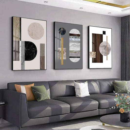 Kaelen – 3-teiliges abstraktes Wandbilder-Set im modernen Geometrie- & Marmor-Design