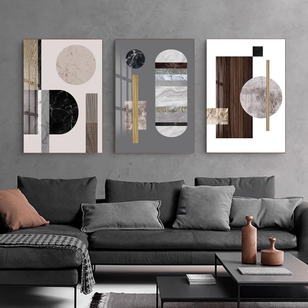 Kaelen – 3-teiliges abstraktes Wandbilder-Set im modernen Geometrie- & Marmor-Design